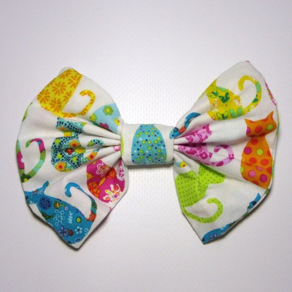 Colourful Cats Fabric Hair Bow - Picture 1 of 5